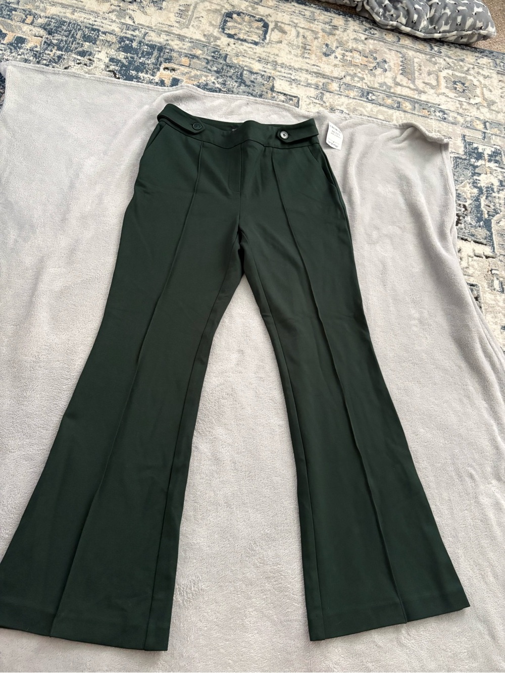 High-Rise Dark Green Flared Trousers